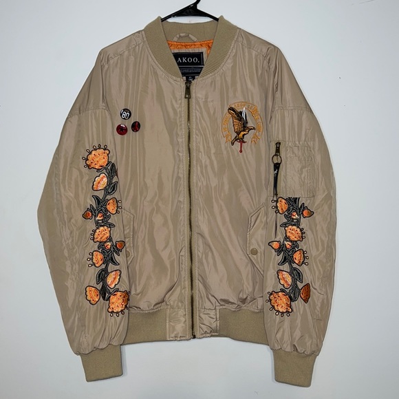 Akoo Other - AKOO Embroidered No Rivals Tan Eagle Bomber Jacket